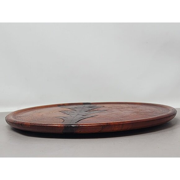 Hand Carved Vintage Round Wooden Tray Wall Plaque Folk Art Design Country Kitchy - Picture 5 of 9